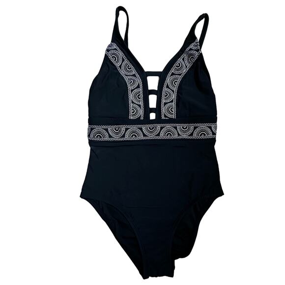 Freshwater|One Piece Swim Suit|Plunge‎ Front/Embroidered|Black|NWT|SZ XS - Picture 1 of 7